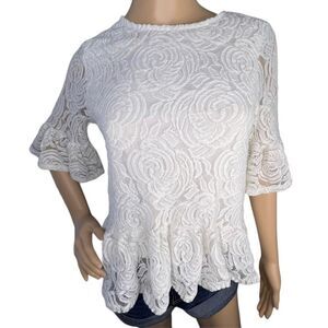 Shannon Ford New York Lace Blouse With Floral Design and Flowy Hems